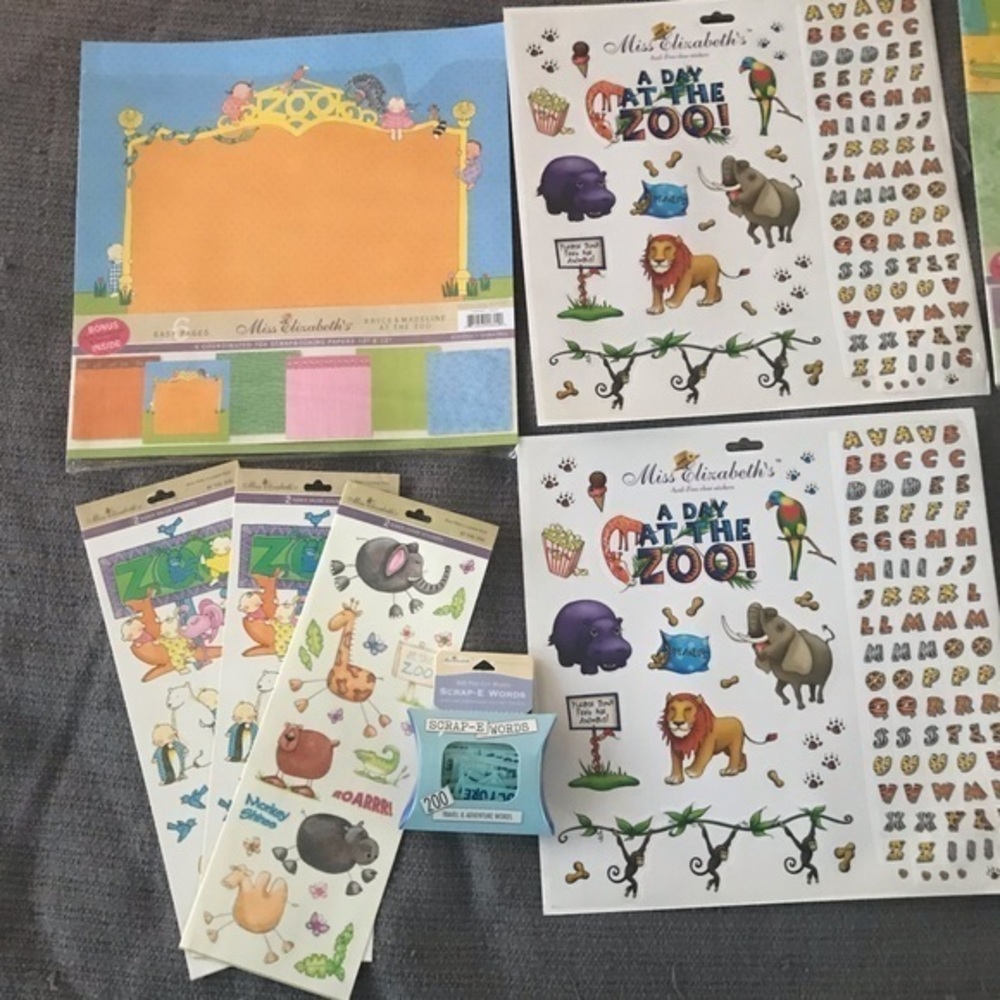 Miss Elizabeth’s Scrapbook Paper & Sticker Bundle. Zoo theme. 10 items. NWOT - Picture 2 of 8